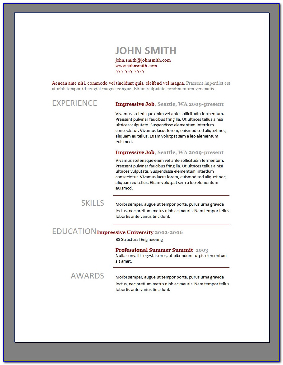 Free Resume Templates For Macbook