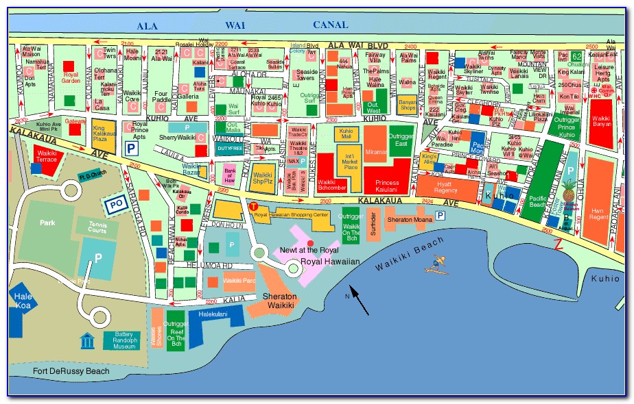 Hotels Waikiki Beach Map