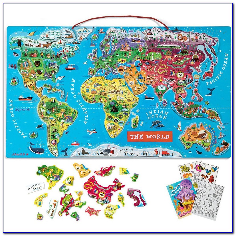 Janod J05504 Wooden Magnetic World Map Puzzle