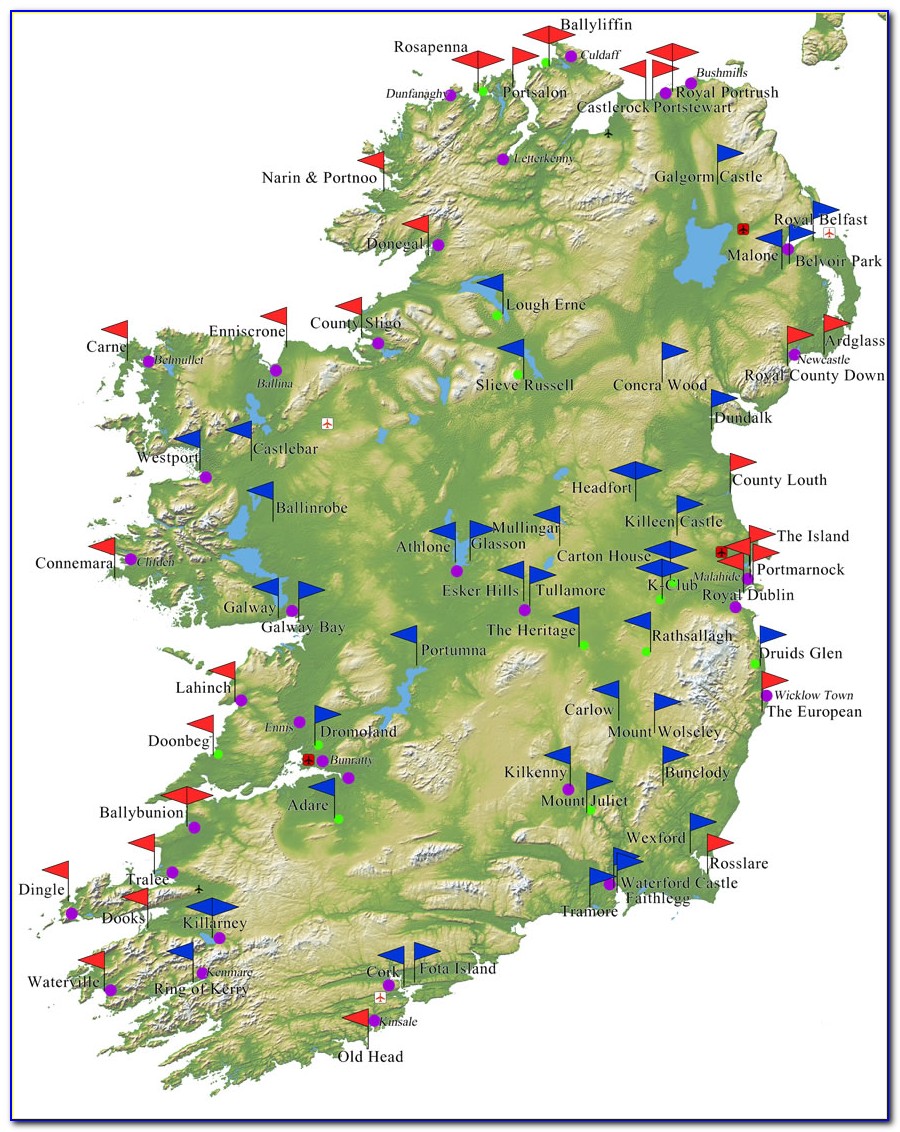 Map Of Best Golf Courses In Ireland