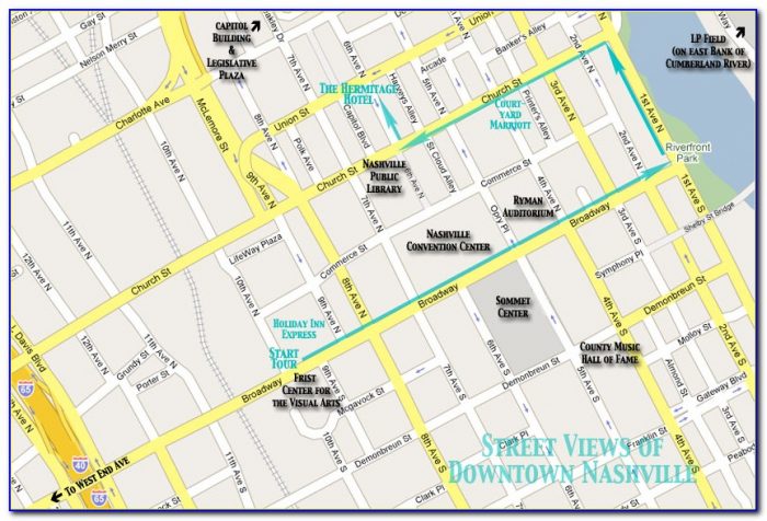 Map Of Downtown Nashville Hotels And Bars