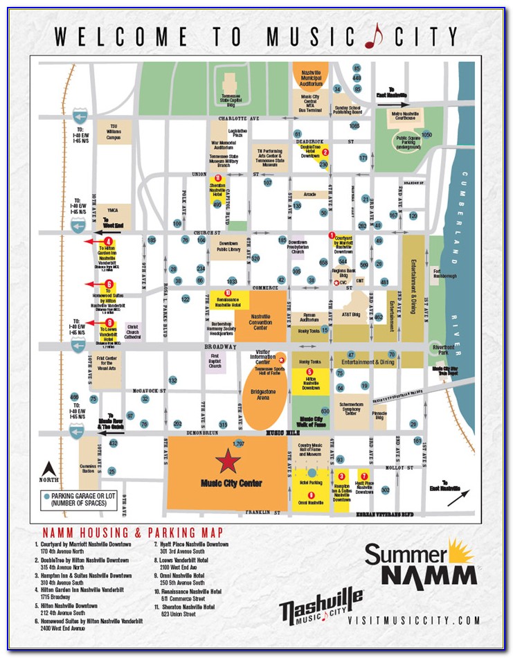 Map Of Downtown Nashville Showing Hotels