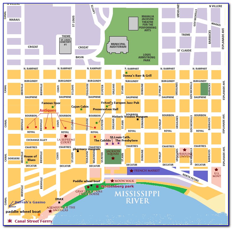 Map Of French Quarter Hotels And Restaurants
