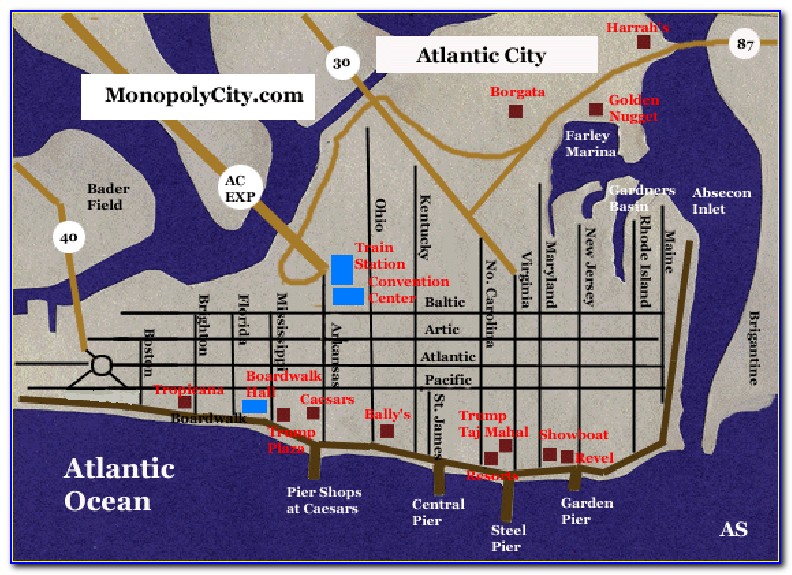 Map Of Hotels Along Atlantic City Boardwalk