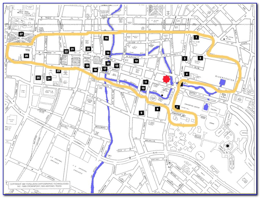 Map Of Hotels And Restaurants On San Antonio Riverwalk