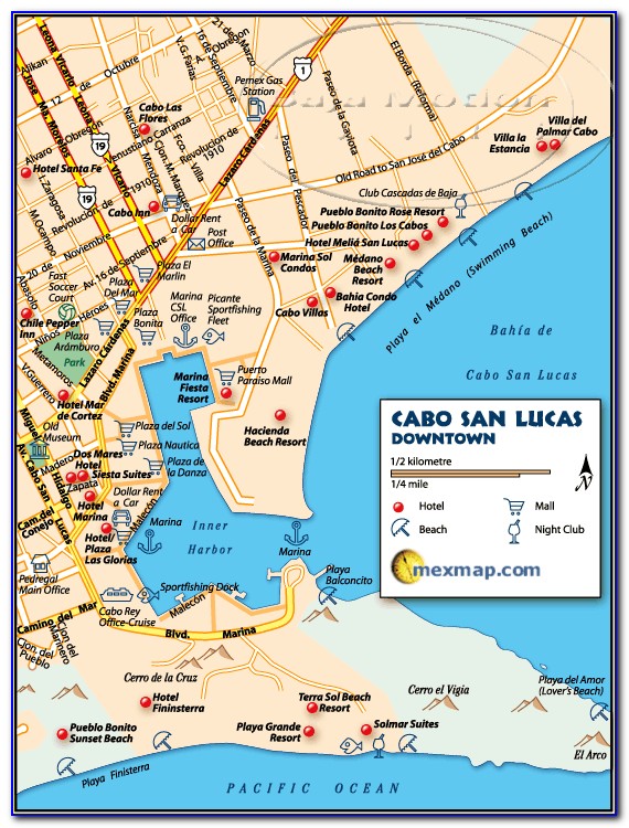 Map Of Hotels In Cabo San Lucas Medano Beach