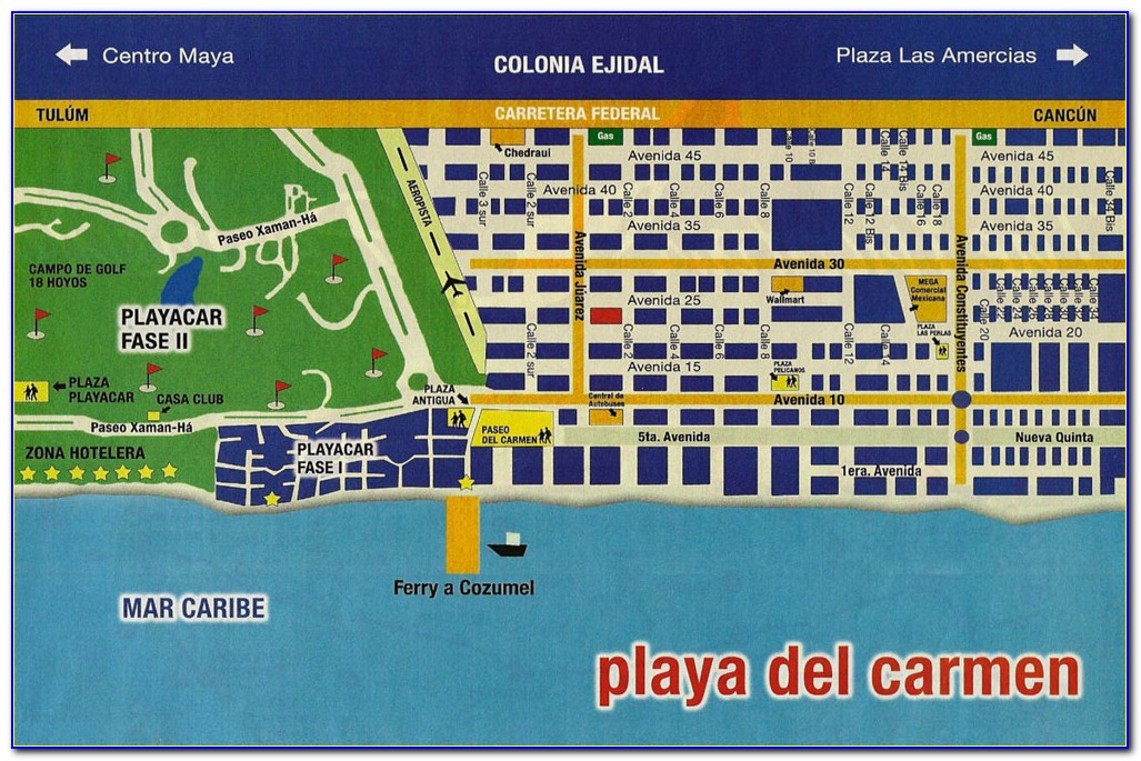 Map Of Hotels In Playa Del Carmen Riviera Maya