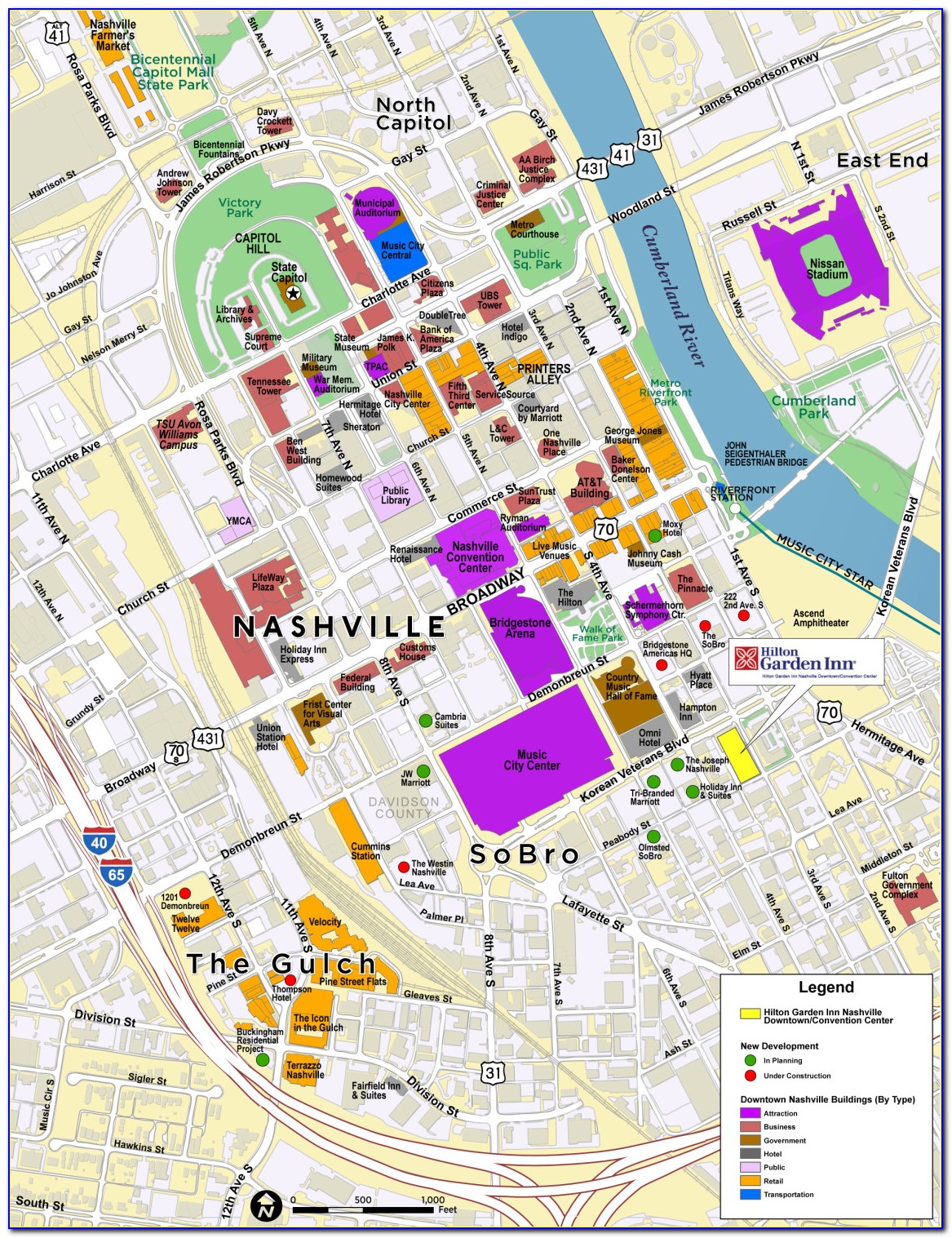 Map Of Hotels Near Downtown Nashville