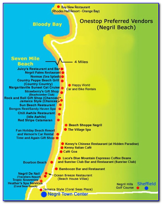 Map Of Hotels On 7 Mile Beach Negril Jamaica
