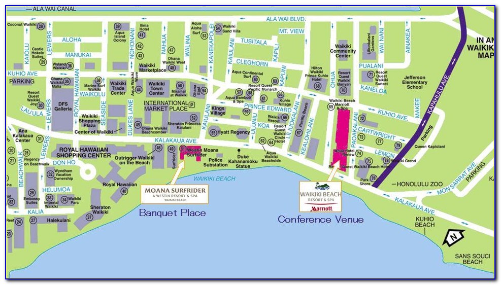 Map Of Hotels Waikiki Honolulu