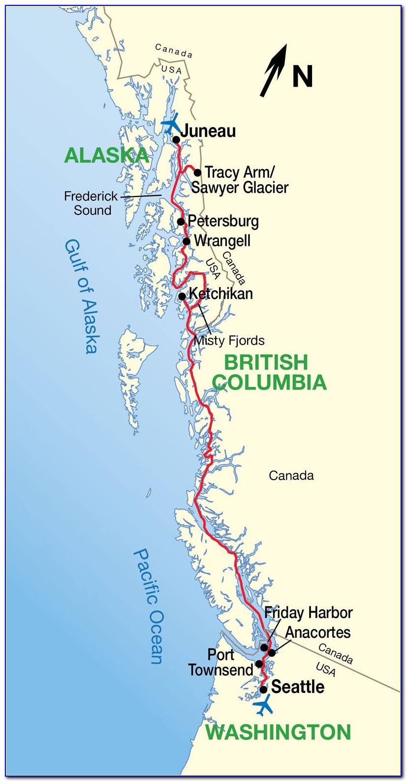 Map Of Inside Passage From Seattle To Alaska