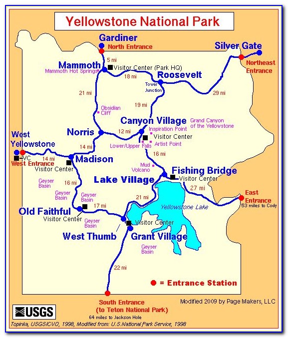 Map Of Lodging Inside Yellowstone National Park