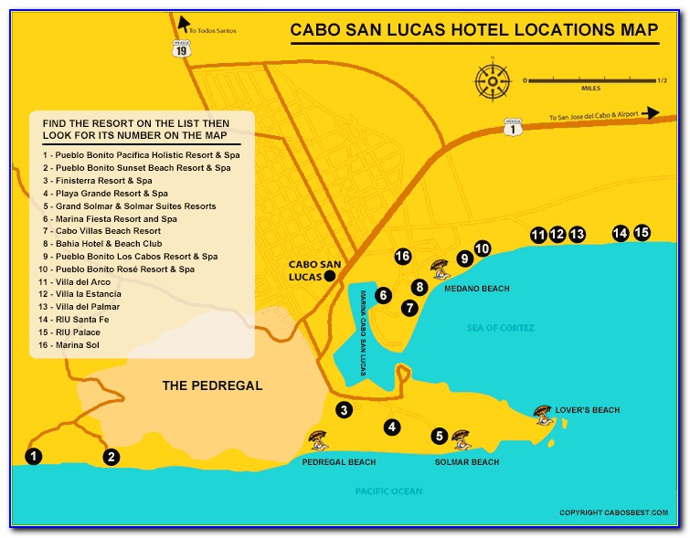 Map Of Los Cabos Hotels Mexico