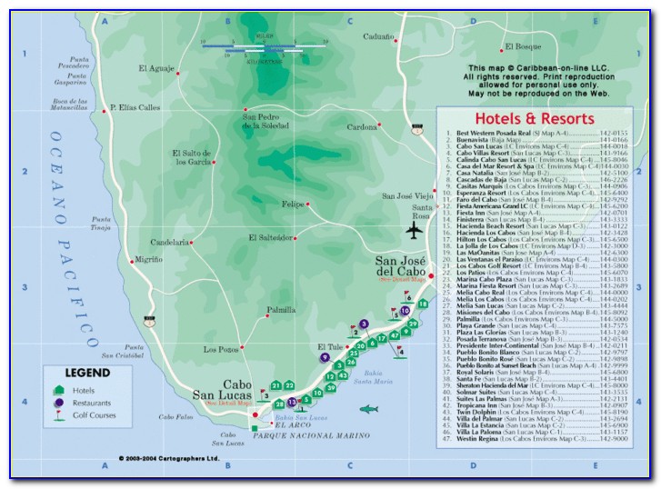 Map Of Los Cabos Showing Hotels