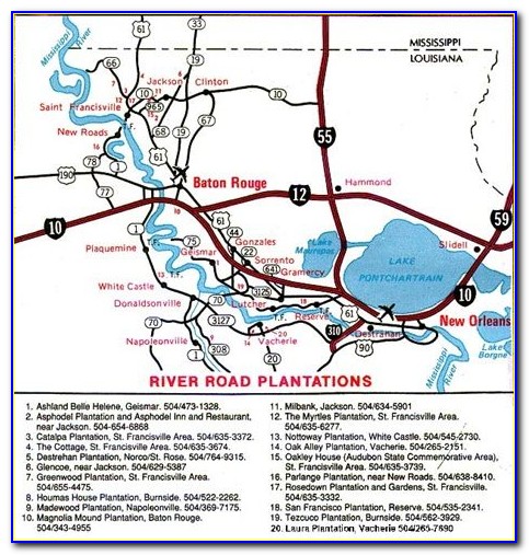 Map Of Louisiana Plantations River Road