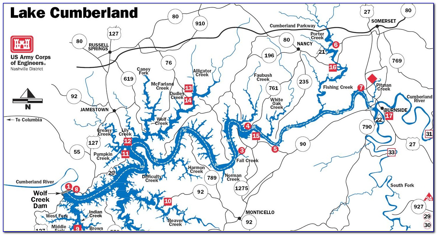 Map Of Marinas On Lake Cumberland