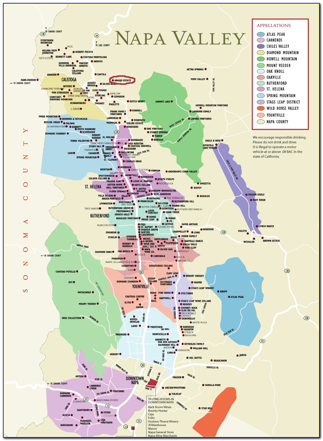 Map Of Napa Valley Winery