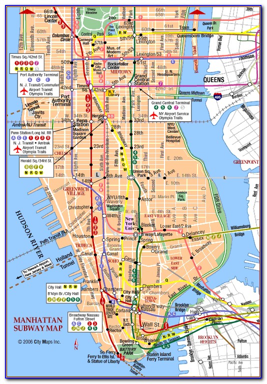 Map Of New York City Manhattan Attractions