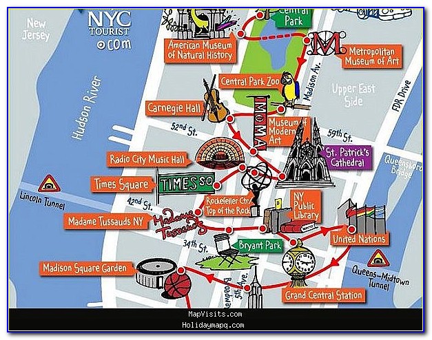 Map Of New York City Showing Attractions