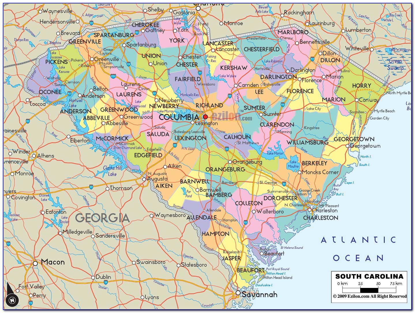 Map Of North And South Carolina Cities Together
