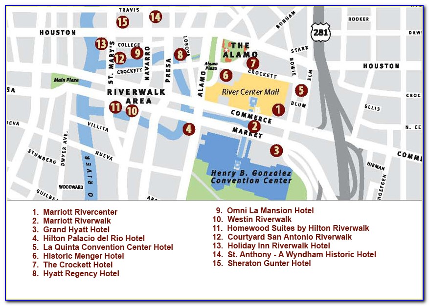 Map Of Riverwalk Hotels In San Antonio Tx