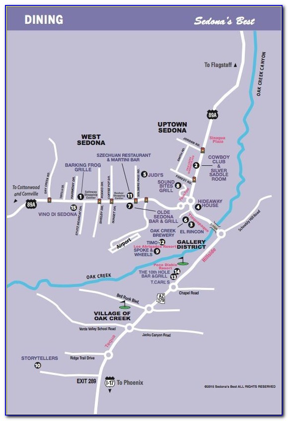 Map Of Sedona Hotels And Restaurants