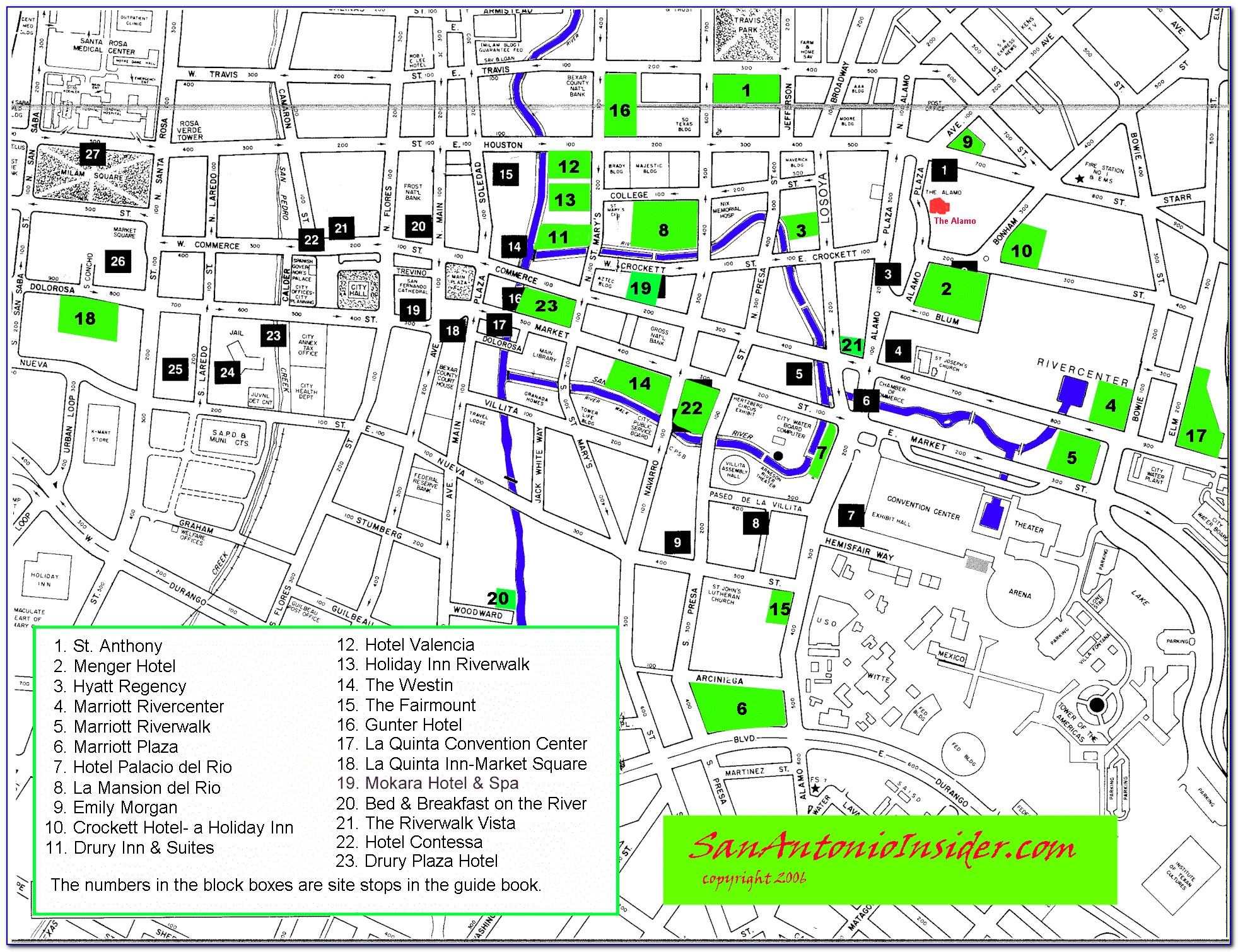 Map Of The Riverwalk Hotels In San Antonio
