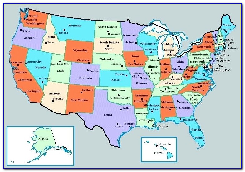 Map Of The United States Of America States And Capitals