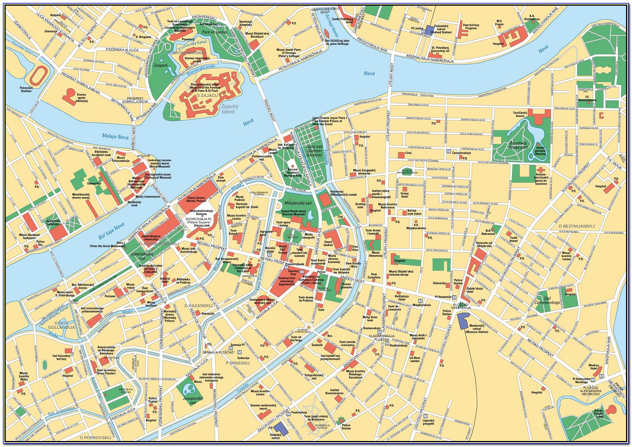 Map Of Tourist Attractions In St. Petersburg Russia
