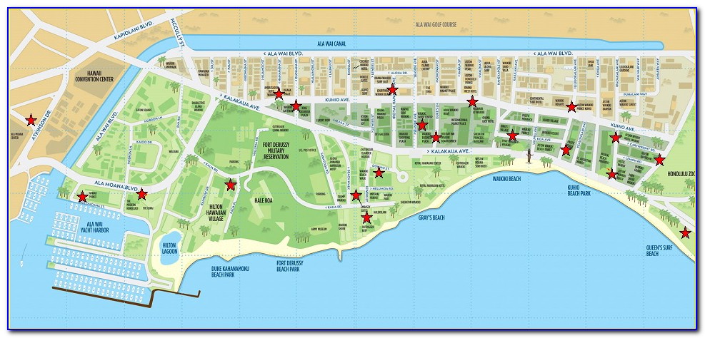 Map Of Waikiki Beach Showing Hotels