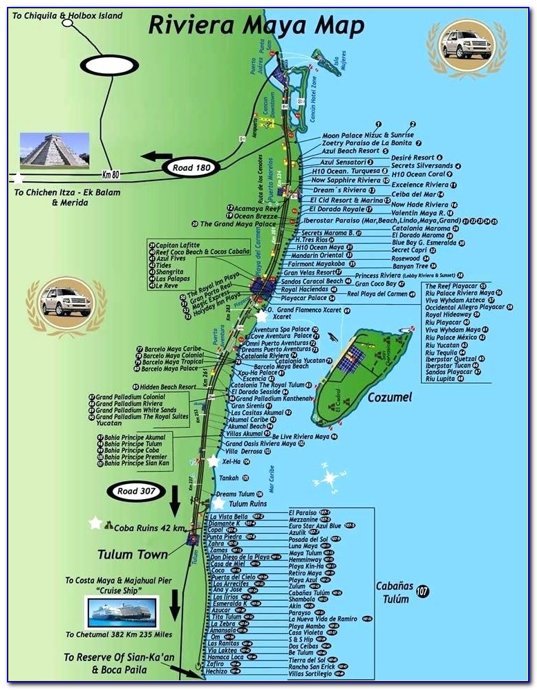 Mayan Riviera Hotel Strip Map