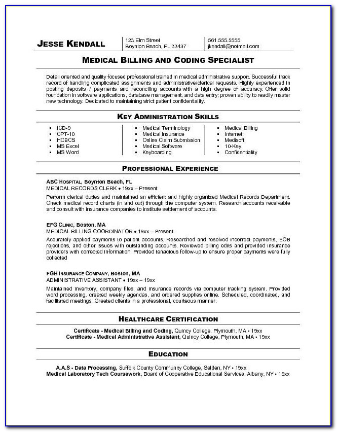Medical Billing And Coding Resume Objective