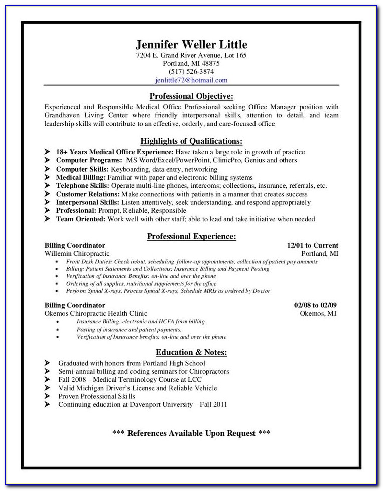 Medical Billing And Coding Specialist Resume