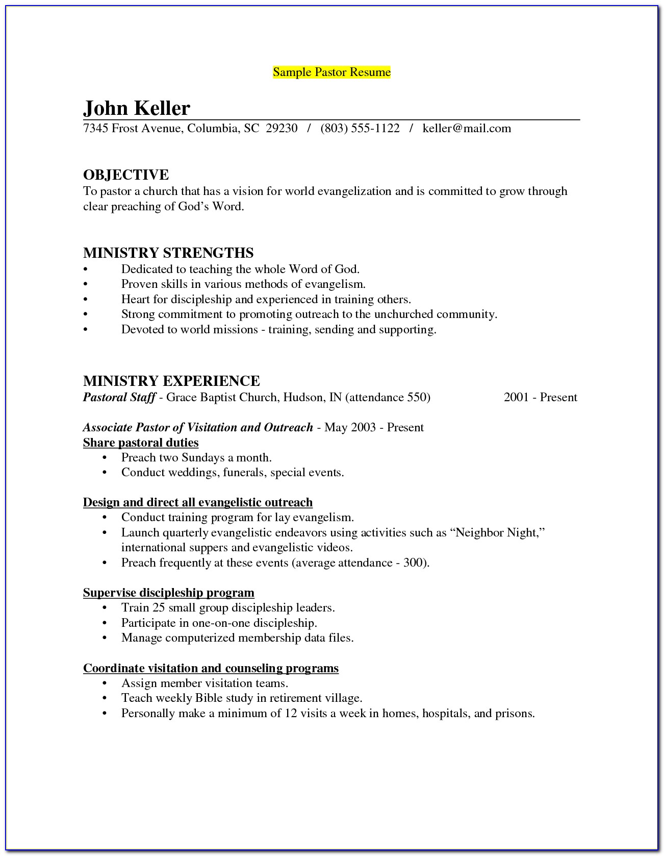Ministry Resume Templates For Word