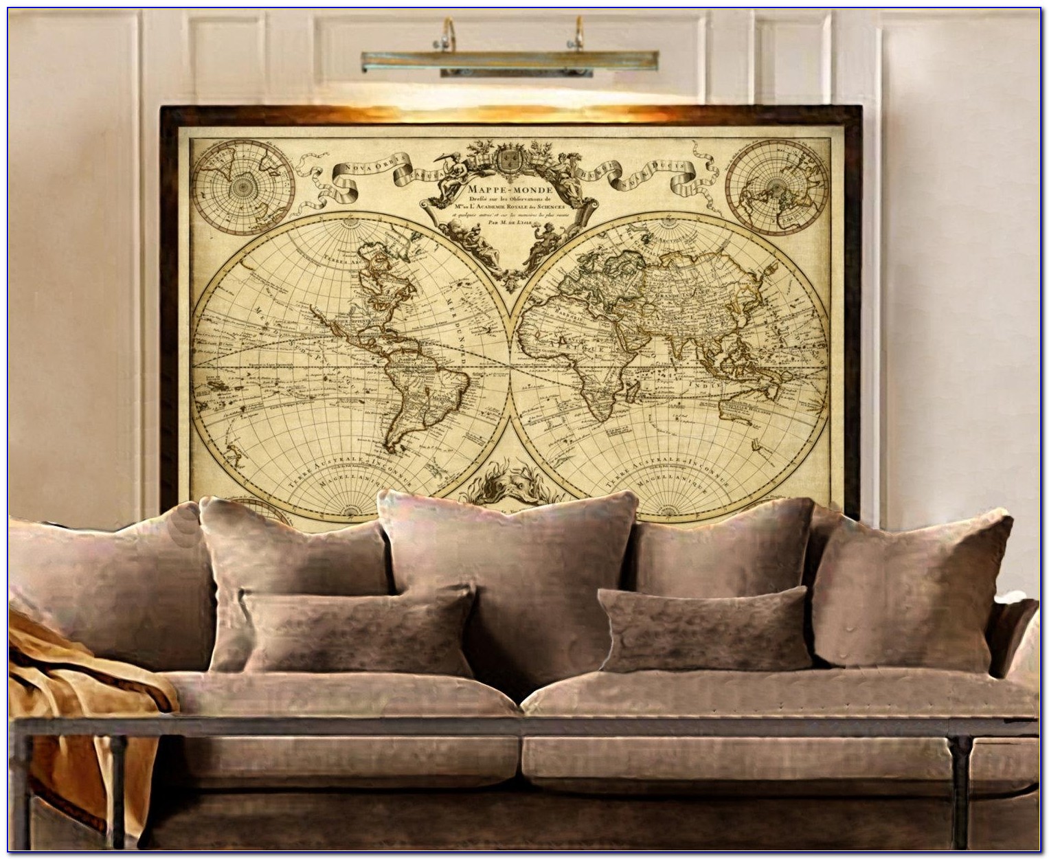 L'isle's 1720 Old World Map Historic Map Antique Style In Framed World Map Wall Art