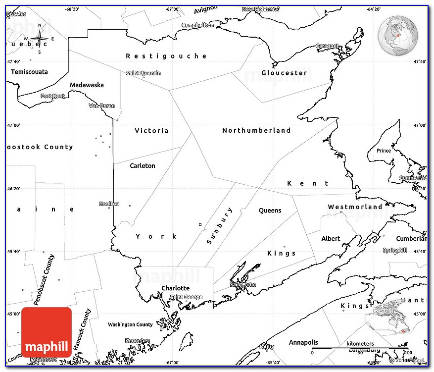 Blank Simple Map Of New Brunswick.