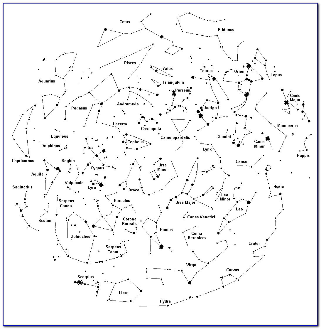 Printable Winter Constellation Map