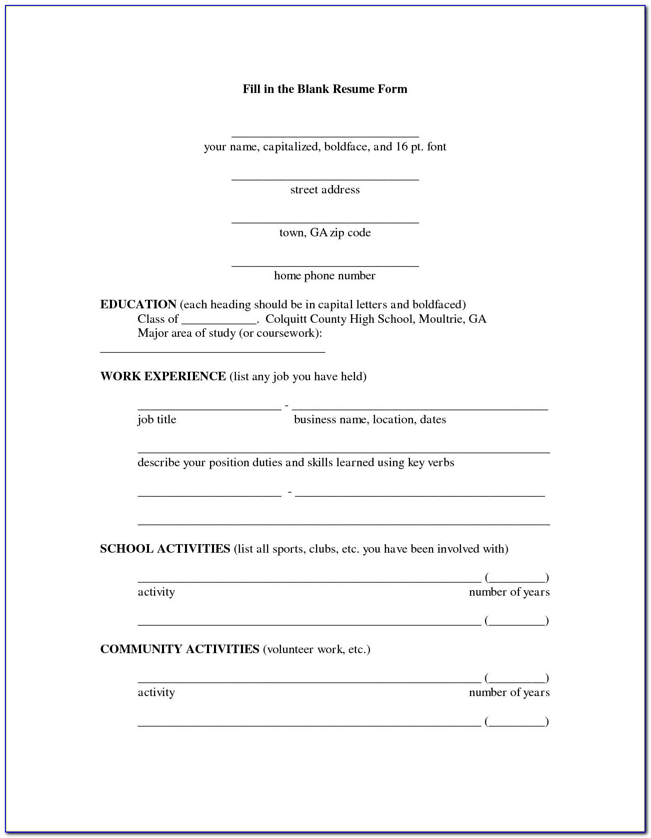 Resume Fill In The Blank Pdf Free Download
