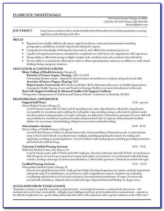Resume For Registered Nurse With Experience