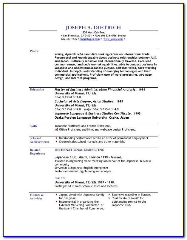 Resume Format Free Download In Ms Word