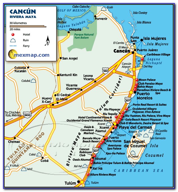 Riviera Maya Mexico Hotels Map