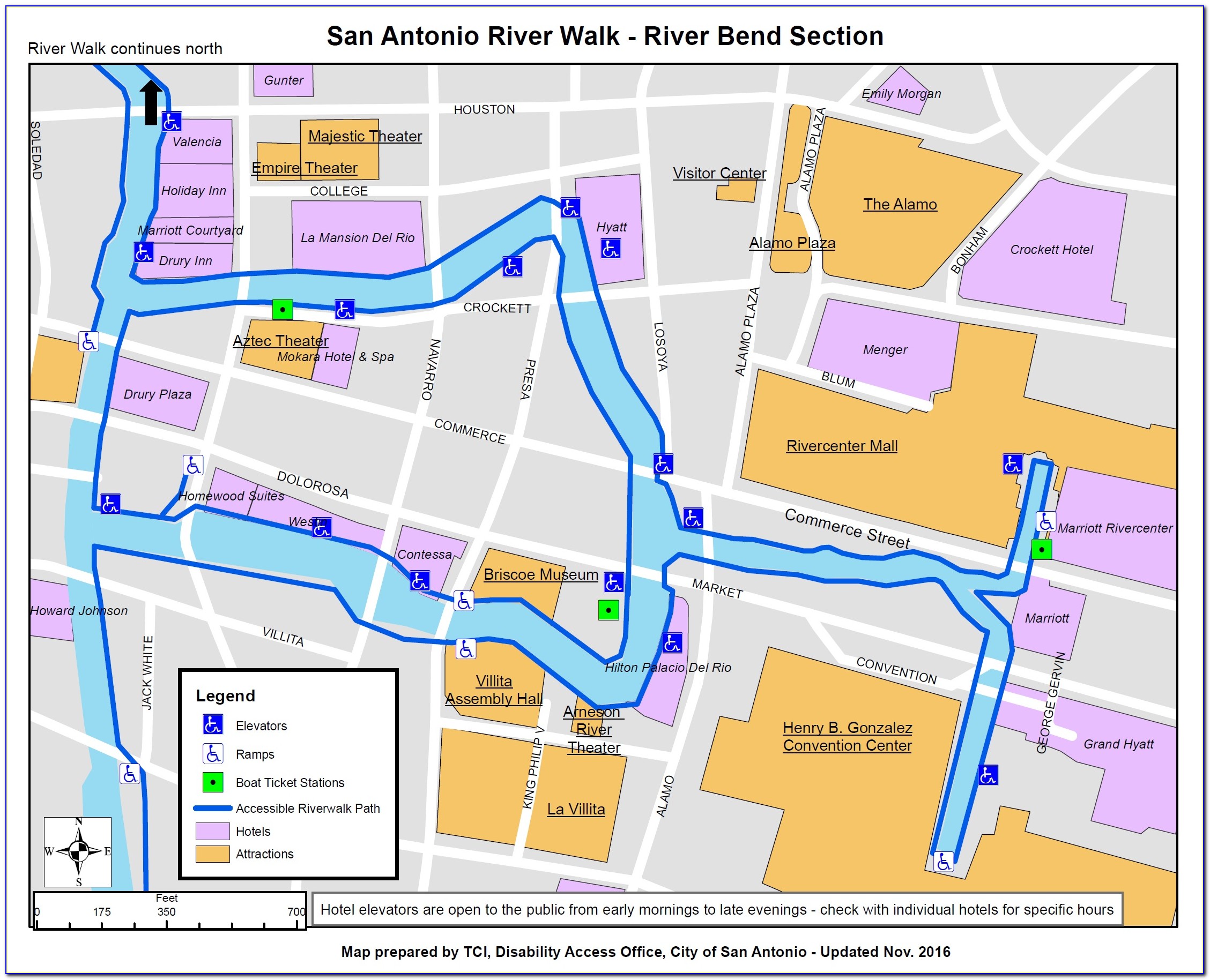 San Antonio Riverwalk Map Of Hotels And Restaurants