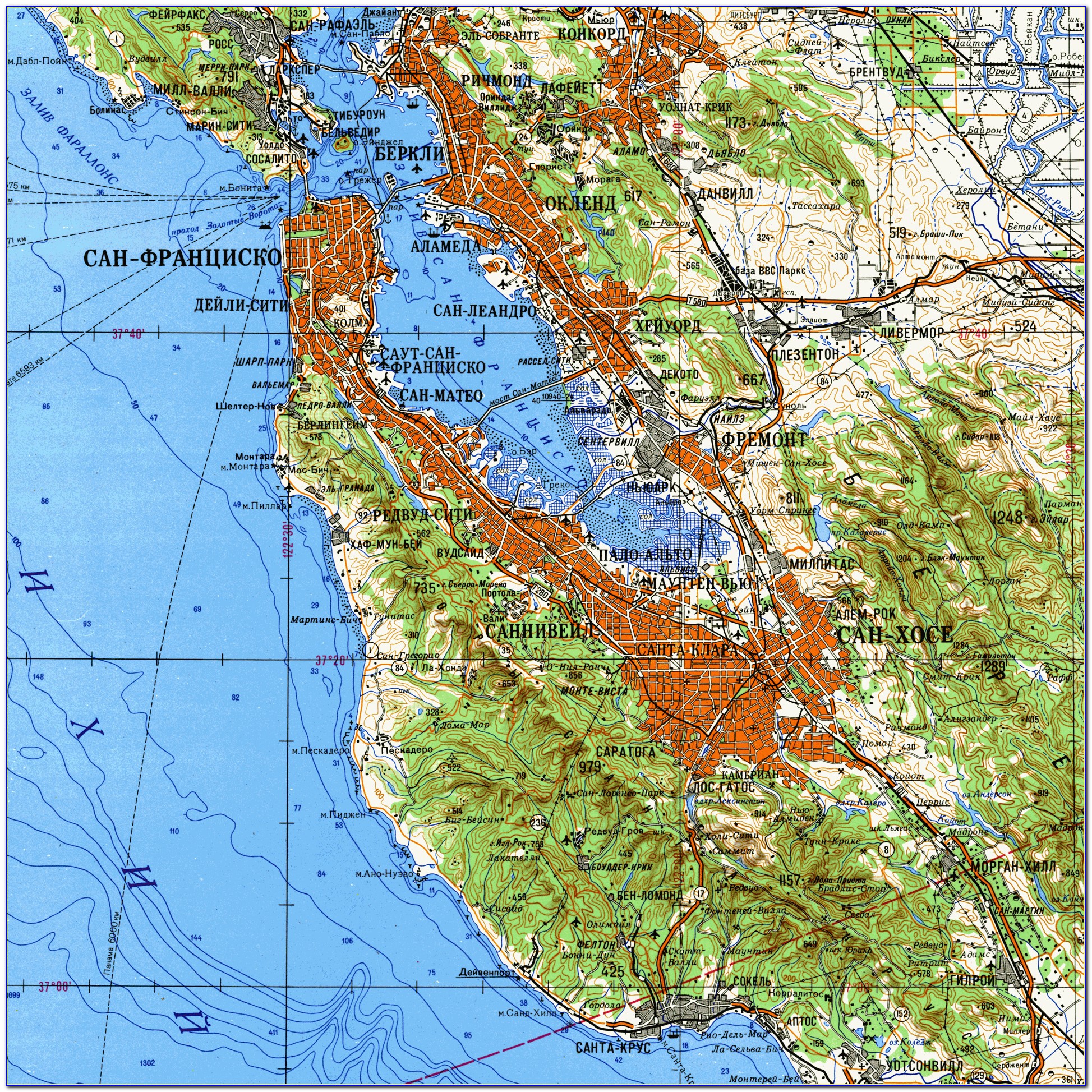 San Francisco Bay Area Topographic Map