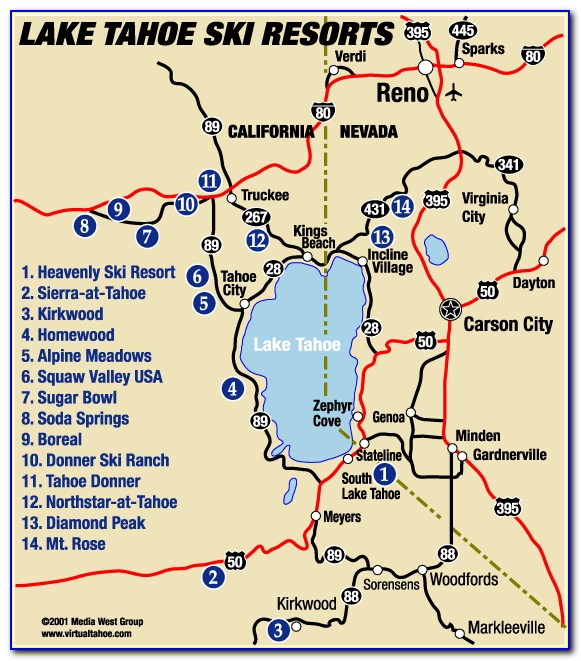 Ski Resorts In North Lake Tahoe Map