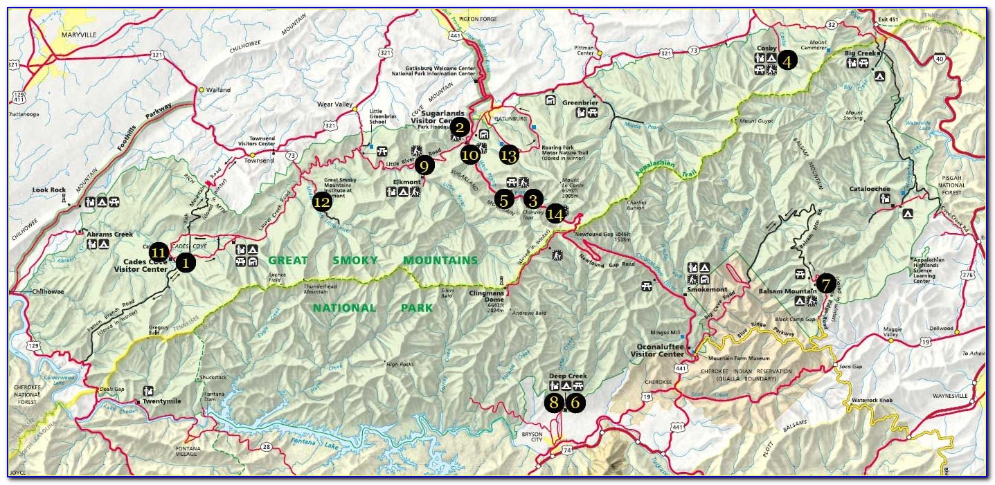 Smoky Mountain National Park Hiking Trails Map
