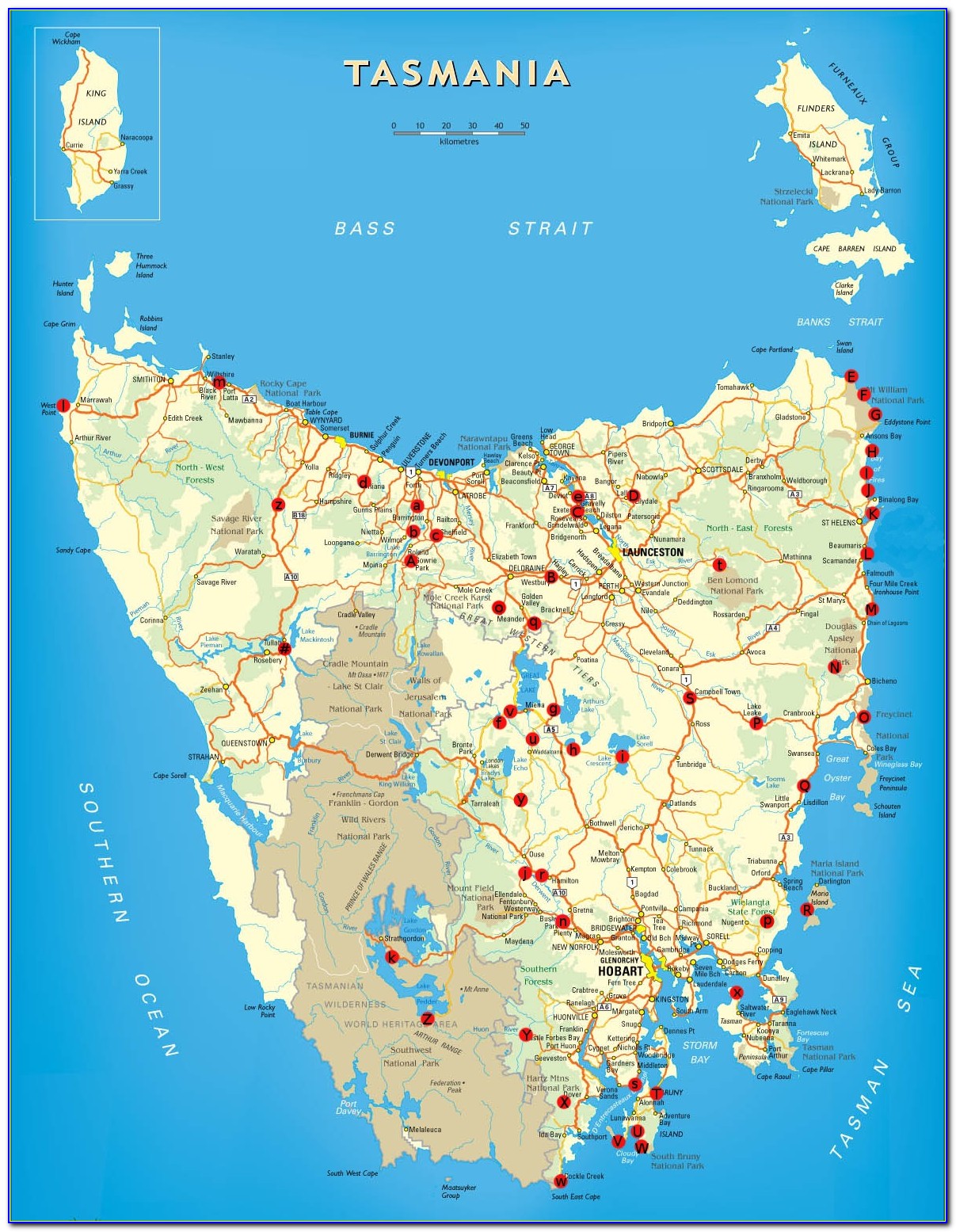Tasmania Travel And Touring Map