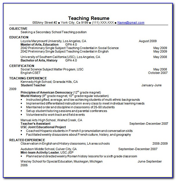 Teacher Resume Templates Microsoft Word 2007