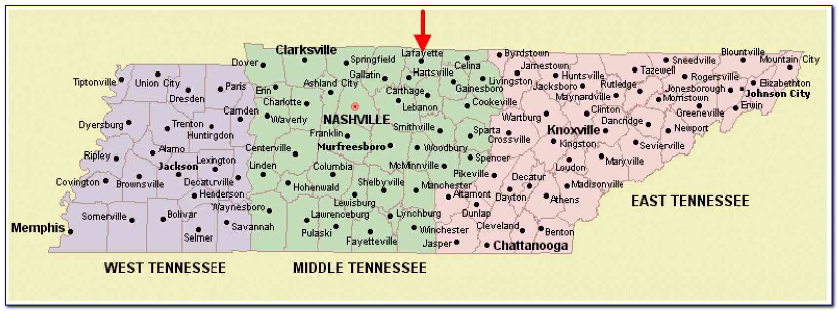 Tennessee State Map Cities