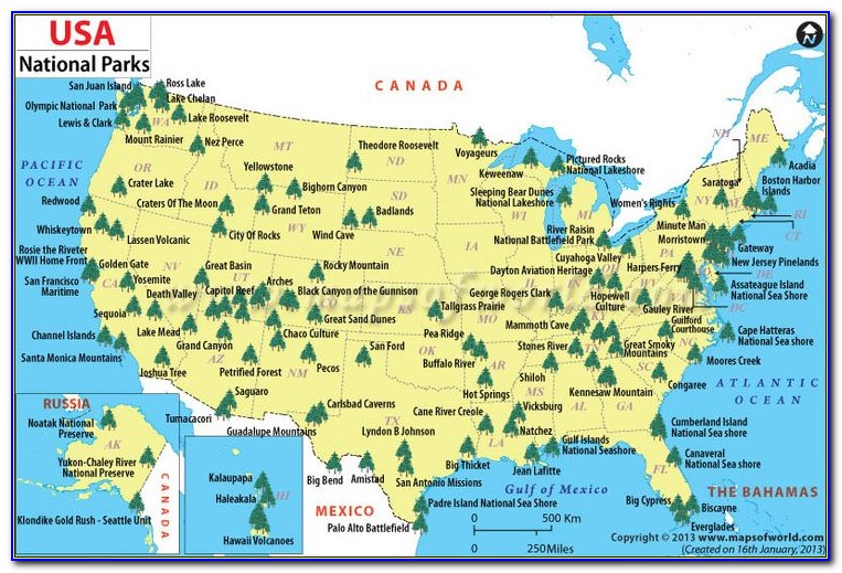 Us National Parks List Map