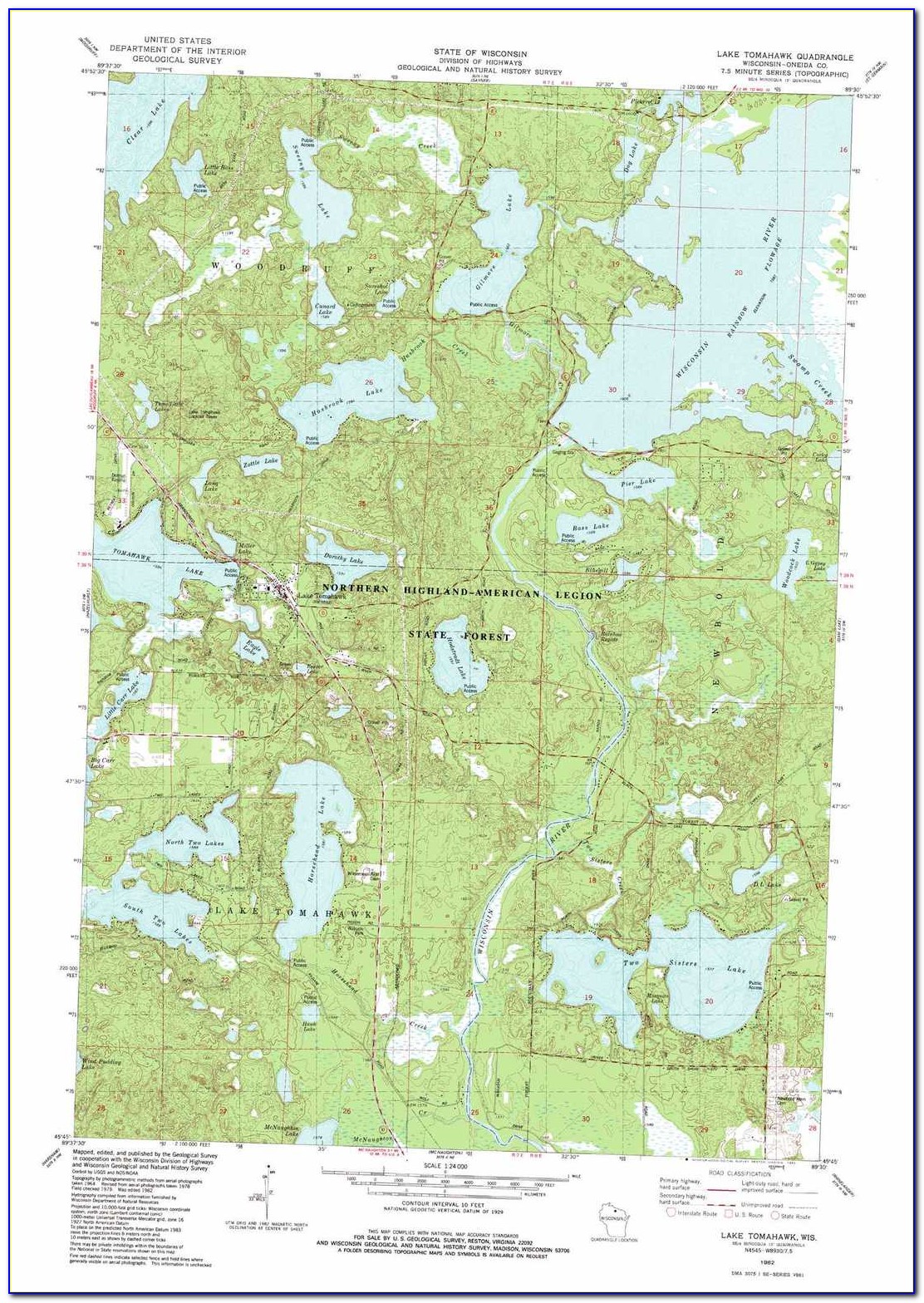 Wi Topographic Lake Maps